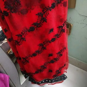 Embroidery Bollywood Net Red Saree