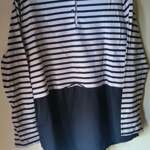 White Black Stripes Top With Frill Extender