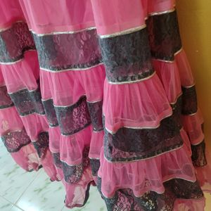 Net Stoned Pink Grey Ethnic Gown