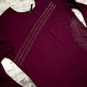 💜Beautiful Violet Designer Kurta And Plazzo Set