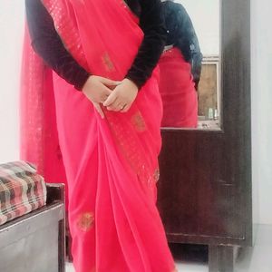 Red Saree With Its Blouse And Peticoat