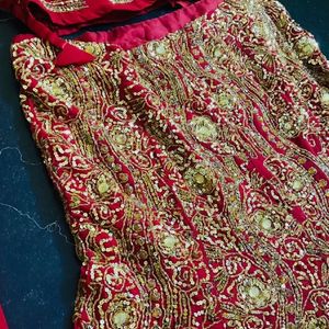 Red & Gold Fishcut Lehenga