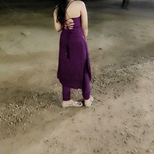 Purple Kurti Set With Backless Design