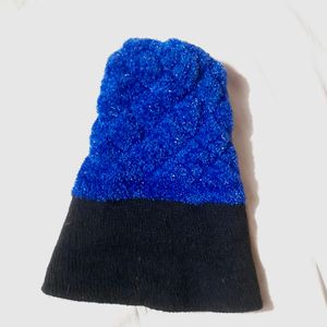 Women's Blue Sparkly Beanie Woolen Cap Hat