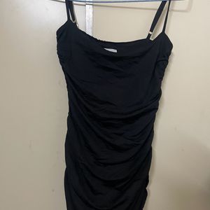 Vintage Scene Ruched Black Dress