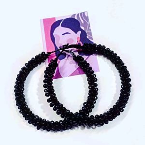 Black Beaded Hoop Earrings (Handmade)