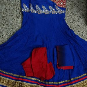 New Blue N Red Anarkali Set