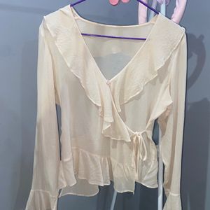 Tied Sheer Blouse Wrap Cardigan