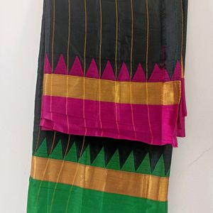 Black Saree With Double Color Border