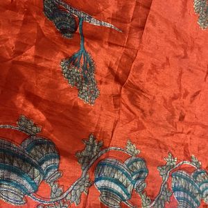 RED COTTON BLEND SAREE