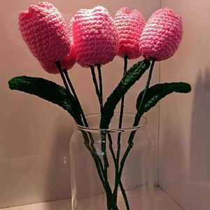 Set of 6 pink Crochet tulips