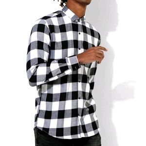 Black and White Check Shirt For Men...Cotton