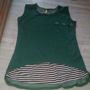 Women 2 Layer Green Stylish A-line Top With Sleevs