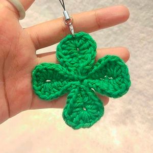 Crochet Clover Leaf Phone Charm