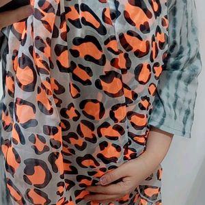 Animal Print Multi Purpose Orange Colour Stole/Sca