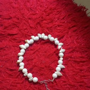 White Pearl And Shankh Girls Bracelet