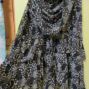 Black Floral Printed Saree Gown