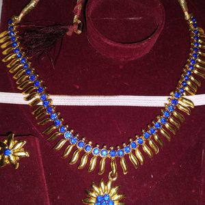 Royal Blue Stone Necklace With Ear Rings