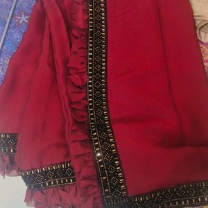 Maroon Ruffle Saree With Blouse