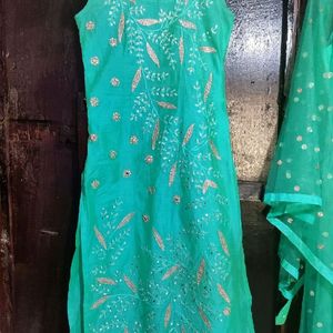 Sea Green Glass Work Embroidery Pretty Dress