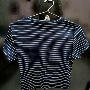 Dark Blue Striped Crop Top