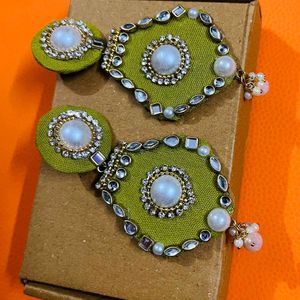 New Fabric Hand Made Earrings Colour Madhi Green