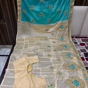 Peacock Green Cream Exclusive Wedding Saree