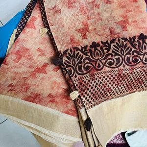 Designer Pure Cotton Saree With Tussels