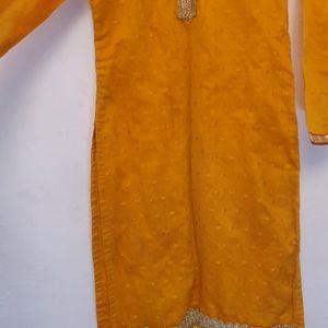 Beautiful Yellow Red Straight Suit Kurta Laggin