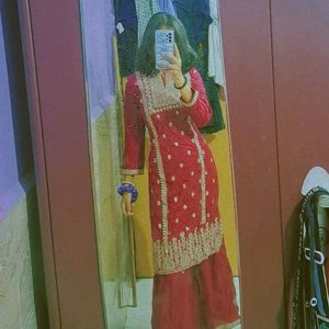 Red Kurti Plazzo Set For Women