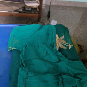 Green Cotton Saree With Zari And Embroidery Design