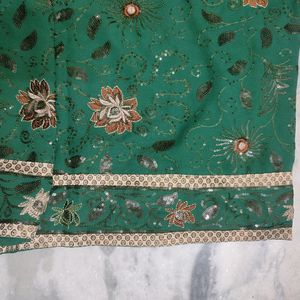 Embroidery Dark Green Zardozi Saree With Border