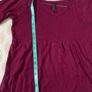 Dark Pink V Neck Short Kurti