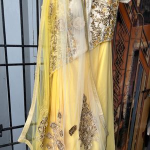 White N Yellow Lehenga Choli Wid Dupatta