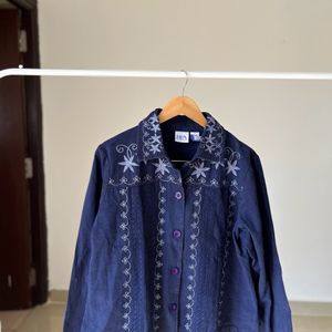 Navy Blue denim embroidered  jacket