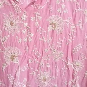 White-Gold Embroidery Pink Anakarkli Cotton Kurta