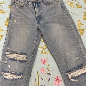 H&M Light Blue Straight Ripped Jeans