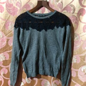 ZARA knit Top With Lace Detailing