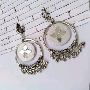 Rainvas White oxidized jhumka bali earrings