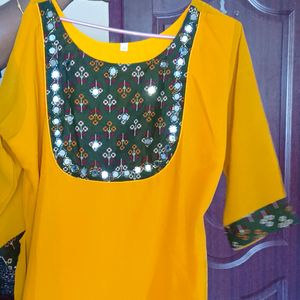 #mango #yellow #georgette #kurti #aline #lining #a