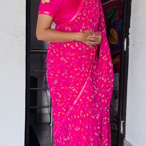 Chiffon Pink sari with blouse