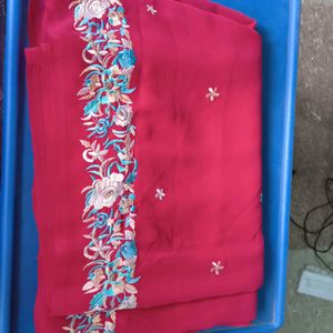 Embroidered Pink Saree