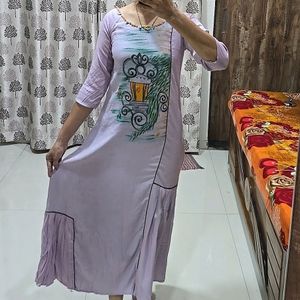 A-line Kurti, Lavender Colour, Little Work On Neck