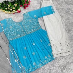 Mirror Work Plazo Suit Dupatta Set