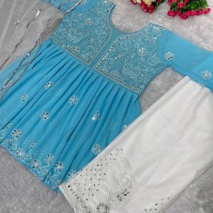 Mirror Work Plazo Suit Dupatta Set