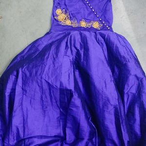 Violet Full Length Ball Gown With Gold Embroidery