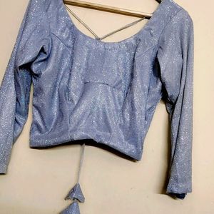 Silver Shimmer Fabric 3/4 Sleeves Beautiful Blouse