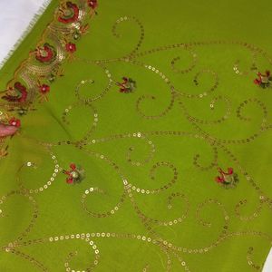 GREEN SEQUIN WORK EMBROIDED SAREE