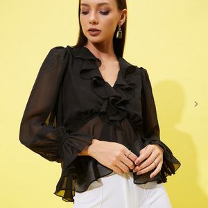 Sheer ruffled party top