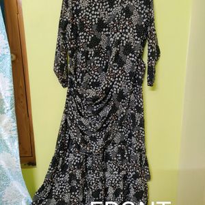 Black Floral Printed Saree Gown